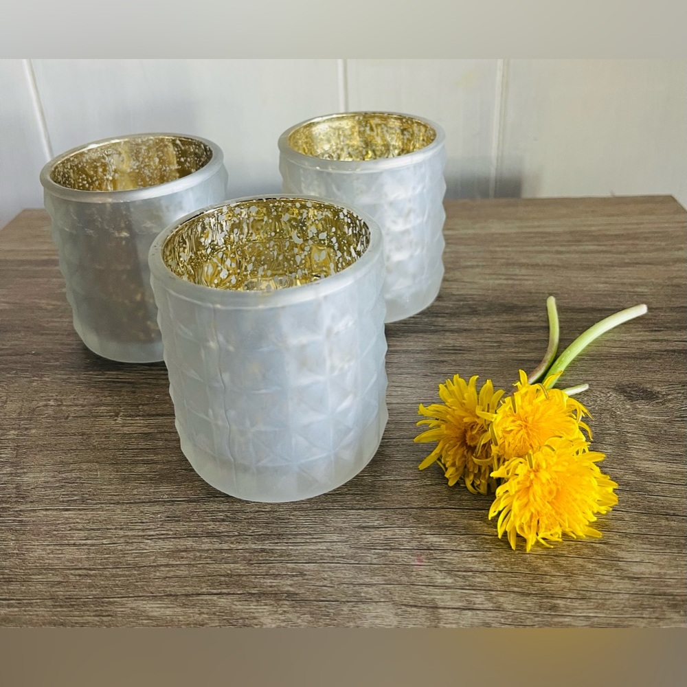 Frosted Glass Gold Mercury Candle Holders